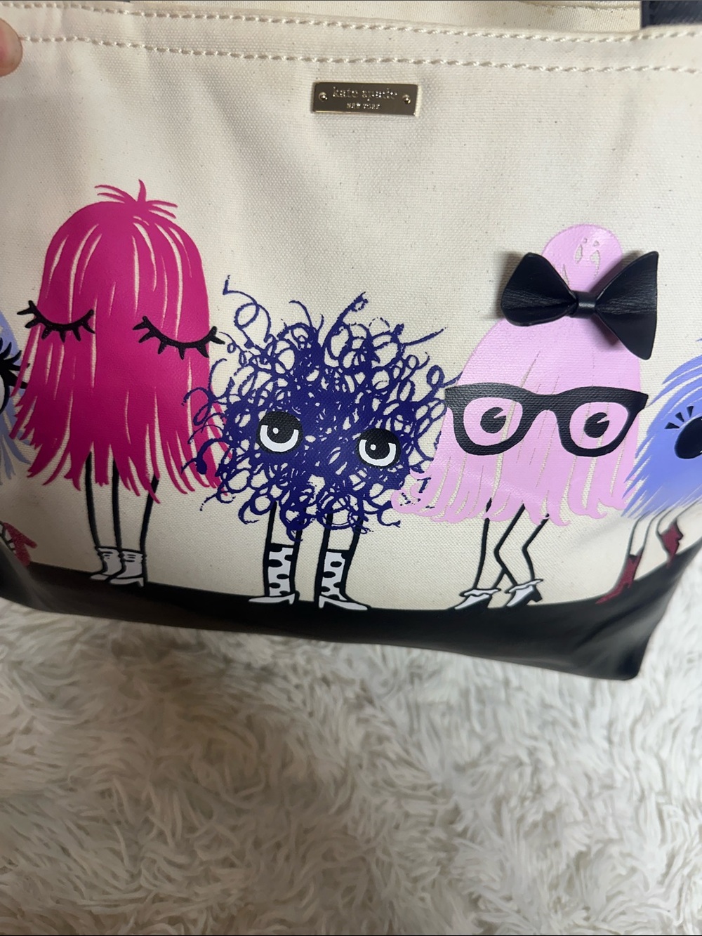 Kate Spade Imagination Monsters Party Francis Tote Bag Canvas Leather - Rare - Picture 3 of 16